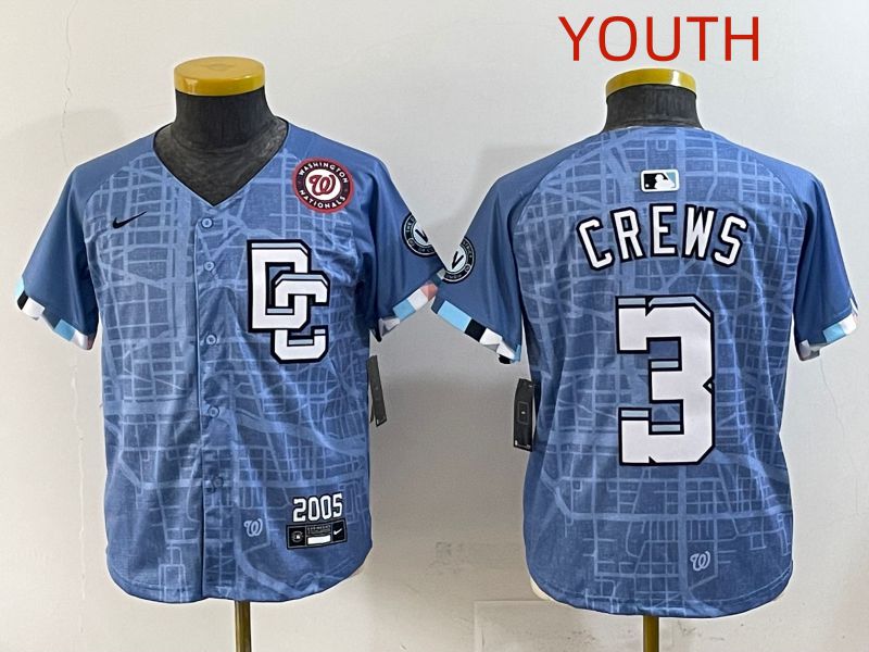 Youth 2025 Washington Nationals #3 Crews Blue Joint Name Nike MLB Jersey style 9